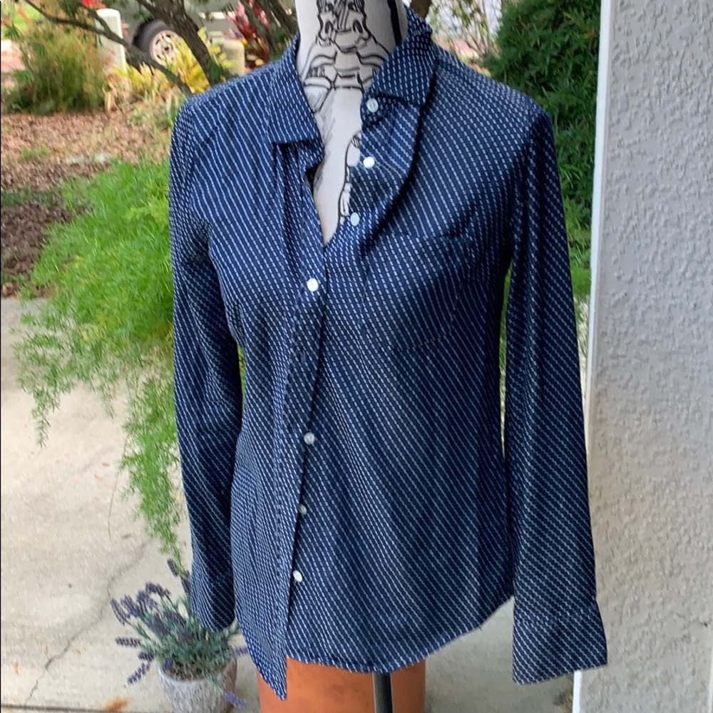 Blue Polka Dot long sleeve cotton blend shirt
